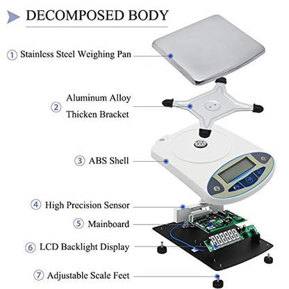  Lab Scale 20kgx0.1g Digital Precision Scale Electronic Balance Laboratory Weighing Industrial Scale Kitchen Counting Scale Scientific Scale Calibrated (20kg, 0.1g)