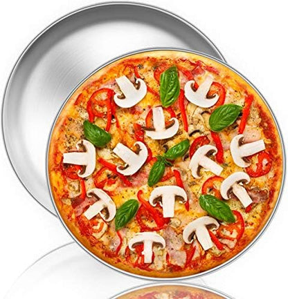 Pizza Pan, 12 Inch Pizza Pan Set Round Pizza Oven Baking Pans Tray Stainless Steel For Home Restaurant Party, Healthy & Heavy Duty, Dishwasher Safe & Easy Clean - Set Of 4