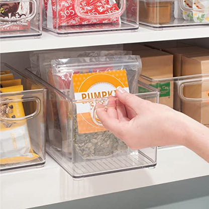  Plastic Stackable Kitchen Organizer - Storage Bin With Handles For Refrigerator, Freezer, Cabinet, And Pantry Shelves Organization - Food Container - Ligne Collection - Clear