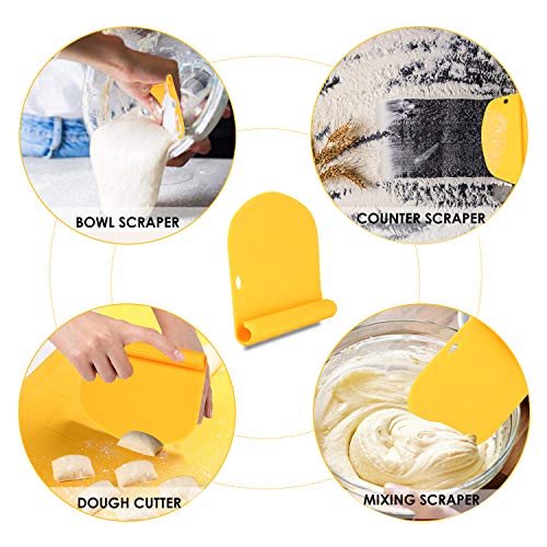  Bench Scraper For Baking, Stainless Steel Dough Scraper/Cutter/Chopper And Flexible Plastic Bowl Scraper Set - Pastry, Pizza Cutter, Baking Tools With Measurement, 2 In 1 Kitchen Scraper