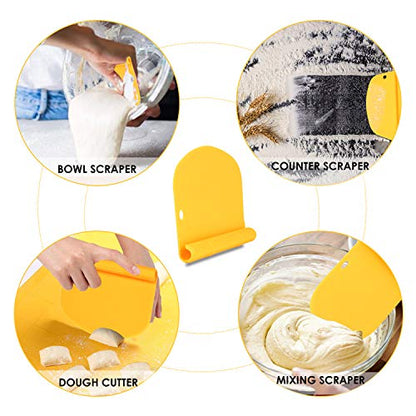  Bench Scraper For Baking, Stainless Steel Dough Scraper/Cutter/Chopper And Flexible Plastic Bowl Scraper Set - Pastry, Pizza Cutter, Baking Tools With Measurement, 2 In 1 Kitchen Scraper