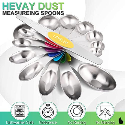  Magnetic Measuring Spoons Set Stainless Steel, Dual Sided For Liquid Dry Food, Measuring Cups Spoons Set Fits In Spice Jar, Kitchen Gadgets, Cooking Utensils Set, Including Leveler, 8Color