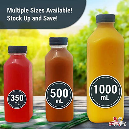  XL Professional Grade Empty 33 Oz Plastic Juice Bottles With Black Caps. 24 Pack For Orange, Apple, Cranberry And Other Fruit Juices, Smoothies Or Beverage Blends. Reusable PET Drink Juicing Container