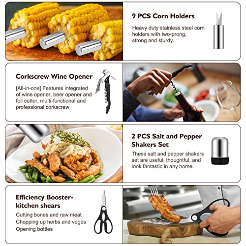  Grill Set, Grill Tools, Grill BBQ Accessories, Grilling Gifts For Men, 34PCS BBQ Tools For Outdoor Grill With Aluminum Case, Spatula,Tongs &Skewers,Smoker Accessories For Birthday, Dad, Wedding
