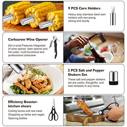 Grill Set, Grill Tools, Grill BBQ Accessories, Grilling Gifts For Men, 34PCS BBQ Tools For Outdoor Grill With Aluminum Case, Spatula,Tongs &Skewers,Smoker Accessories For Birthday, Dad, Wedding