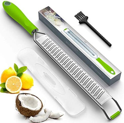  Lemon Zester & Cheese Grater – A Sharp Kitchen Tool For Parmesan, Ginger, Garlic, Nutmeg, Chocolate, Vegetables, Fruits - Stainless Steel, Black