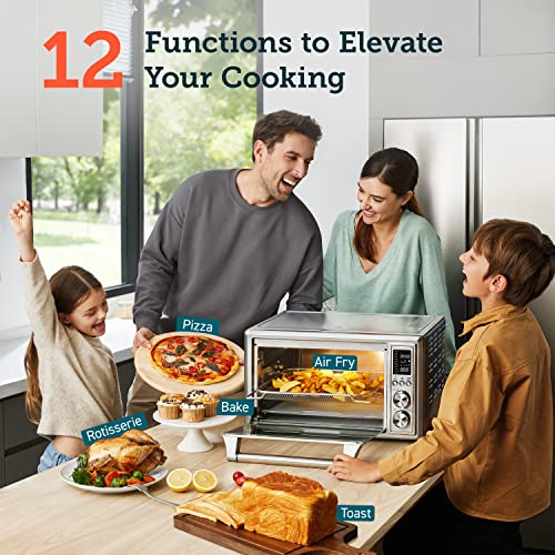  Air Fryer Toaster Oven, 12-in-1 Convection Oven Countertop With Rotisserie, Stainless Steel 32QT/32L, 6-Slice Toast, 13-inch Pizza,100 Recipes, Basket, Tray(6 Accessories)Included, CO130-AO