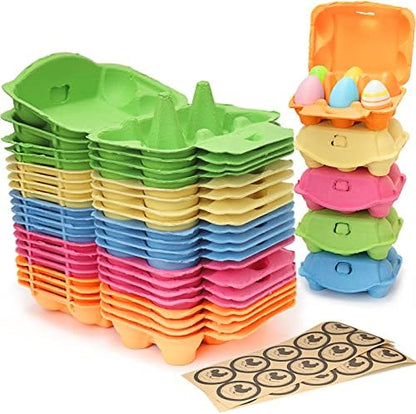  6 Count Egg Cartons For Chicken Eggs 20 Pack With Labels, Natural Pulp Paper Eggs Cartons Holds Bulk Blank Colorful Reusable Cardboard Pulp Egg Tray Half Dozen Egg Storing Cartons For Family Gifts