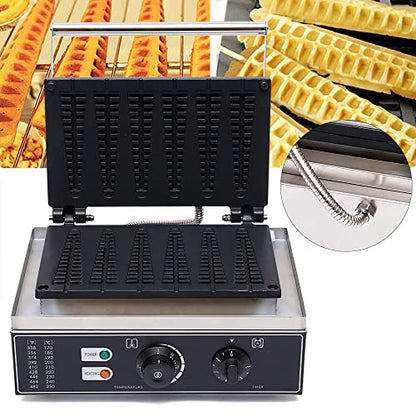  Commercial Electric Stick Waffle Maker Machine Non-Stick Pans 110V 1550W Hotdog Maker Iron Time And Temperature Control Stainless Steel Bread Baker (6 Stick)