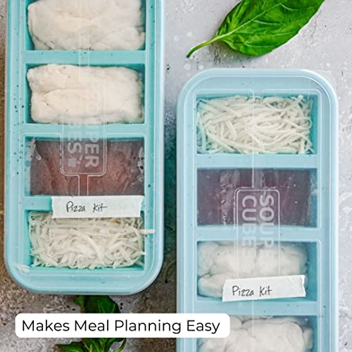  1-Cup Extra-Large Silicone Freezing Tray With Lid - Freeze Food Soup Broth Sauce In Perfect 1-Cup Portions, 2-Pack, Aqua Color