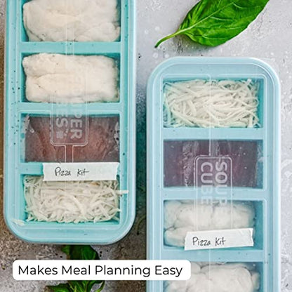  1-Cup Extra-Large Silicone Freezing Tray With Lid - Freeze Food Soup Broth Sauce In Perfect 1-Cup Portions, 2-Pack, Aqua Color