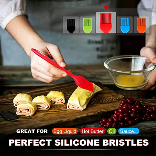  Silicone Pastry Brush, Heat Resistant Basting Brush Set, Perfect For Baking,BBQ Grill,Kitchen Cooking,Strong Steel Core And One-Pieces Design,BPA Free And Dishwasher Safe (5 Pcs)