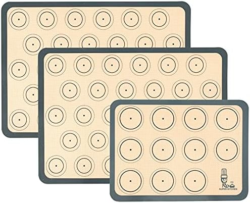  Baking Mat Macaron - Set Of 3 (2 Half Sheet Liners And 1 Quarter Sheet), Non Stick Silicon Cookie Oven Liner For Macaroons, Bake Pans, Pizza, Toaster, Cake And Bread Making (Red,Blue,Gray)