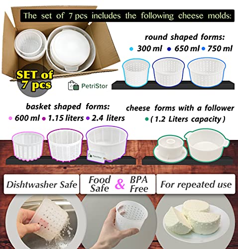  7 Pcs Cheesemaking Kit №1 Butter Punched Сheese Mold Press Strainer Cheese Tofu Press Mold Cheese Making Kit