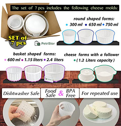  7 Pcs Cheesemaking Kit №1 Butter Punched Сheese Mold Press Strainer Cheese Tofu Press Mold Cheese Making Kit