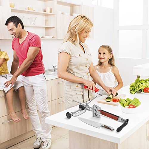  Knife Sharpener System, Precise Angle Adjustment 360° Flipping Design Pro Stainless Steel Knife Sharpeners Set, Fine Grinding Chef Knife Sharpening Kit With 10 Thickened Whetstones With Bases