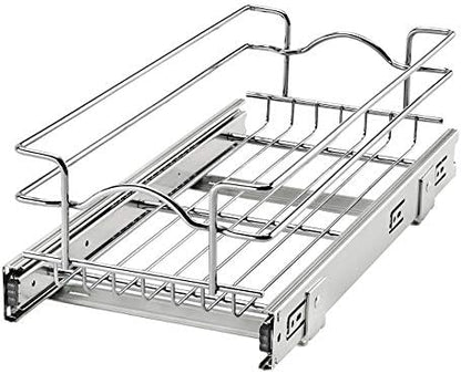  Rev-A-Shelf 5WB1-0918CR-1 8.5 X 18 Inch Single Wire Pull Out Shelf Storage Basket Organizer W/100lb Weight Capacity For Kitchen Base Cabinets, Silver