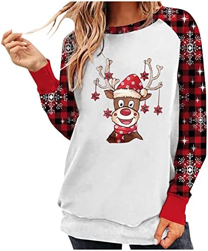  Womens Crewneck Sweatshirt Fall Crew Neck Christmas Print Long Sleeve Sweatshirts Loose Tops Pullover Top Streetwear