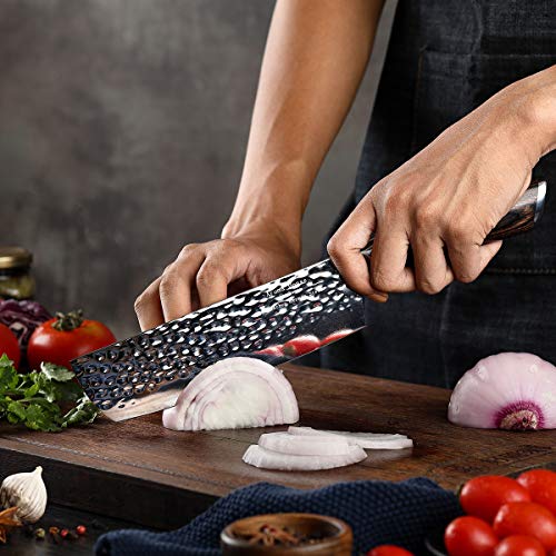  Damascus Nakiri Knife 7", Heavy Duty Kitchen Knife For Meat And Vegetable, High Carbon Stainless Steel & Pakkawood Handle, Magnetic Box, Amazing Gift Option.