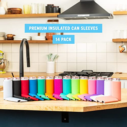  Slim Can Cooler Sleeves (14-Pack) Soft Insulated Slim Can Koolie For White Claw Seltzer & Slim Beer - HTV Blanks For Vinyl Projects - Skinny Can Koolies Bulk - Tall Can Koolie - Coolies For Slim Cans