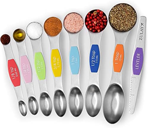  Measuring Spoons Set - 6 Piece Stainless Steel Measuring Spoons - Easy To Read, Etched Markings & Slim Design For Narrow Spice Jars - Heavy Duty Tablespoon Measure Spoon With Removable Clasp