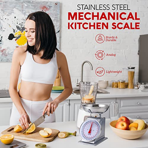  Alpine Cuisine Stainless Steel Analog Kitchen Scale Silver - Mechanical Kitchen Weighing Food Scale Weighs Up To 22 Lbs, Analog Food Scale For Kitchen - Measures Grams And Ounces - Food Weight Scale