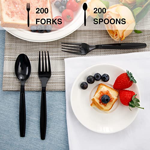  Supernal 400pcs Plastic Forks And Spoons,Black Plastic Silverware,Party Plastic Utensls Include 200 Plastic Forks And 200 Plastic Spoons For Home Kitchen Birthday,Party,Wedding, Easter, Monther's Day