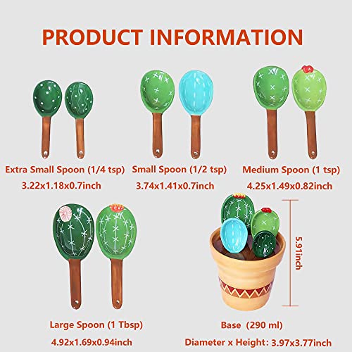  Cactus Measuring Spoons And Cups Set, Cute Ceramic Measuring Spoons, Baking Cacti Measuring Spoon With Holder For Milk Powder Sugar Salt Wet Dry Ingredients, Kitchen Home Small Decorations Ornaments