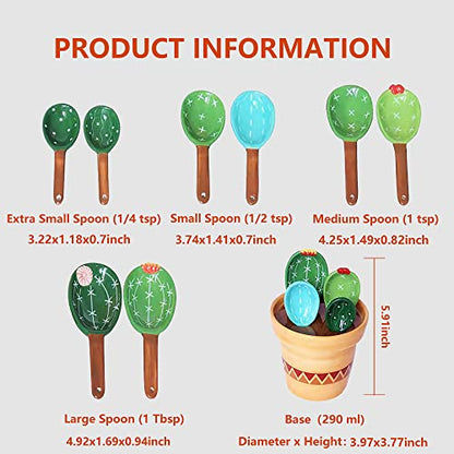  Cactus Measuring Spoons And Cups Set, Cute Ceramic Measuring Spoons, Baking Cacti Measuring Spoon With Holder For Milk Powder Sugar Salt Wet Dry Ingredients, Kitchen Home Small Decorations Ornaments
