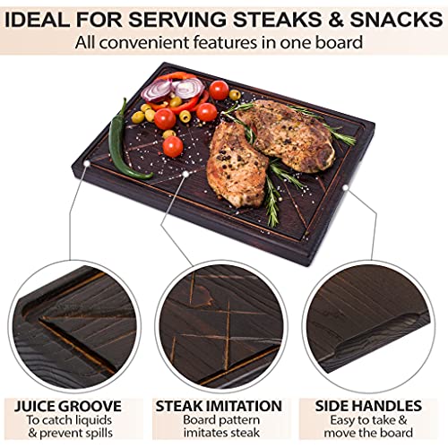  Wooden Steak Board Solid Oak Serving Barbecue Platter Natural Thick Cutting Plate Durable & Quality (Large)
