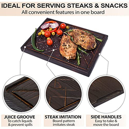  Wooden Steak Board Solid Oak Serving Barbecue Platter Natural Thick Cutting Plate Durable & Quality (Large)