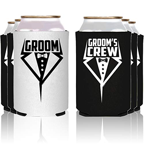  Groom And Groom's Crew Tuxedo Insulated Can Coolie Coolers (6, Groom + Groom'sCrew Tux)