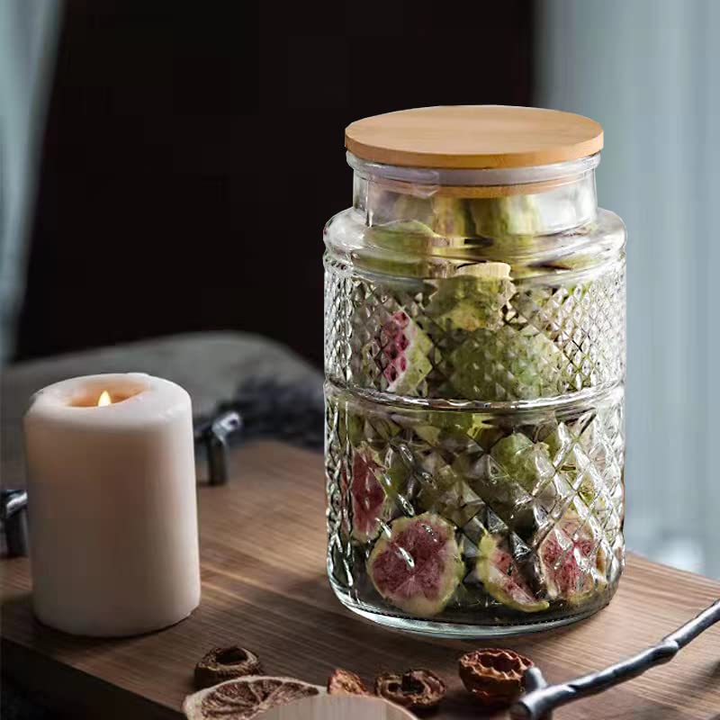  Large Glass Storage Jar, 60 FL OZ Glass Food Storage Containers With Bamboo Lid, Kitchen Containers Cereal Canisters Decorative Jar For Candy Snack Cookies Coffee Tea Nuts Airtight Glass Jars (Round)