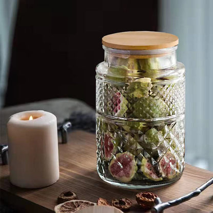  Large Glass Storage Jar, 60 FL OZ Glass Food Storage Containers With Bamboo Lid, Kitchen Containers Cereal Canisters Decorative Jar For Candy Snack Cookies Coffee Tea Nuts Airtight Glass Jars (Round)