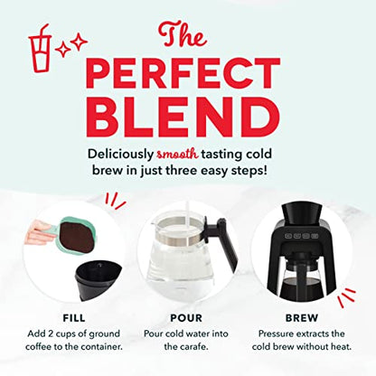 Dash Rapid Cold Brew Maker With VacuPress™ Technology With Glass Carafe For 40 Ounces Of Instant Fresh Cold Brew Coffee Or Iced Tea