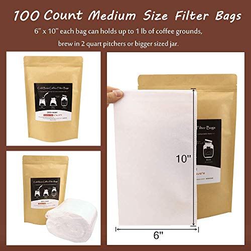  Isposable Cold Brew Coffee Filters - 100 Count Single Use Filter Sock Packs Durable Fine Mesh Brewing Bags For Concentrate, Iced Coffee Maker, French/Cold Press Kit, Tea In Mason Jar, 6'' X 10''