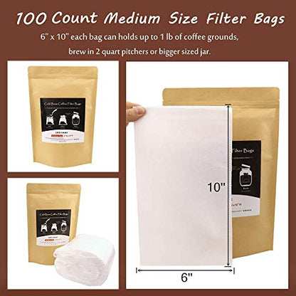  Isposable Cold Brew Coffee Filters - 100 Count Single Use Filter Sock Packs Durable Fine Mesh Brewing Bags For Concentrate, Iced Coffee Maker, French/Cold Press Kit, Tea In Mason Jar, 6'' X 10''