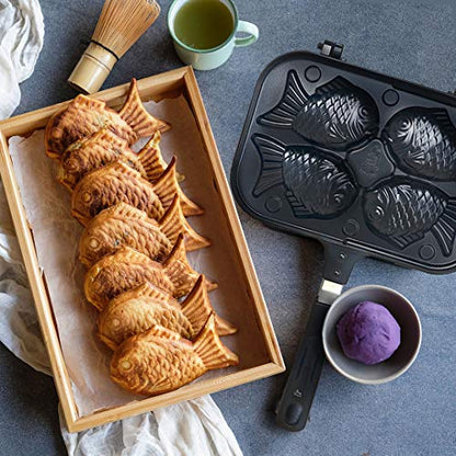  Traditional Taiyaki 붕어빵 Fish Shaped Cake Pan Waffle Pancake Bread Maker. Quick And Easy Dessert Maker. Cook Up To 4 Pastry Dough. Home Cooking