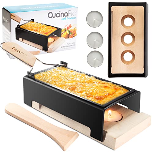  Heese Raclette W Foldable Handle- Candlelight Cheese Melter Pan W Spatula And 3 Tea Light Candles - Melts In Under 4 Minutes, Small Portable, Great For Dinner Parties, Appetizers, Housewarming Gift