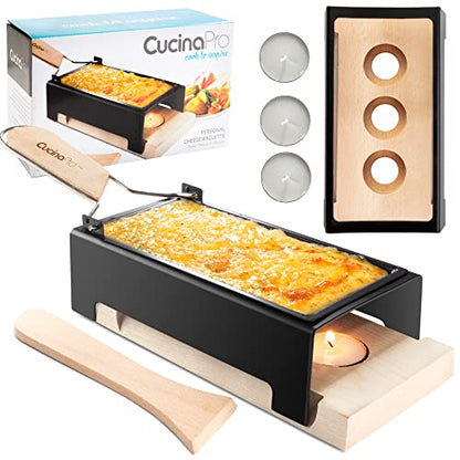  Heese Raclette W Foldable Handle- Candlelight Cheese Melter Pan W Spatula And 3 Tea Light Candles - Melts In Under 4 Minutes, Small Portable, Great For Dinner Parties, Appetizers, Housewarming Gift