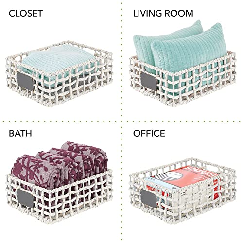  MDesign Hyacinth Open Weave Kitchen Cabinet Pantry Basket With Built-in Chalkboard Label For Organizing Kitchen Pantry, Cabinet, Cupboard, Shelves - Holds Food, Drinks, Snacks, 6 Pack - White Wash