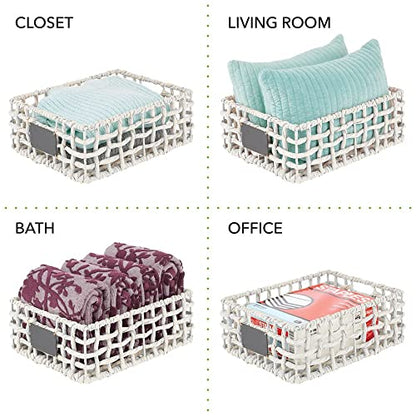  MDesign Hyacinth Open Weave Kitchen Cabinet Pantry Basket With Built-in Chalkboard Label For Organizing Kitchen Pantry, Cabinet, Cupboard, Shelves - Holds Food, Drinks, Snacks, 6 Pack - White Wash