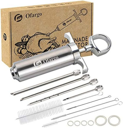  Ofargo Meat Injector, Meat Injectors For Smoking With 3 Marinade Injector Needles; Injector Marinades For Meats, Turkey, Brisket; 2-oz