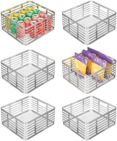  Steel Metal Wire Kitchen Food Storage Organizer Bin Basket For Pantry Organization - Wired Farmhouse Basket With Handle For Shelves - Carson Collection - 6 Pack, Matte Black