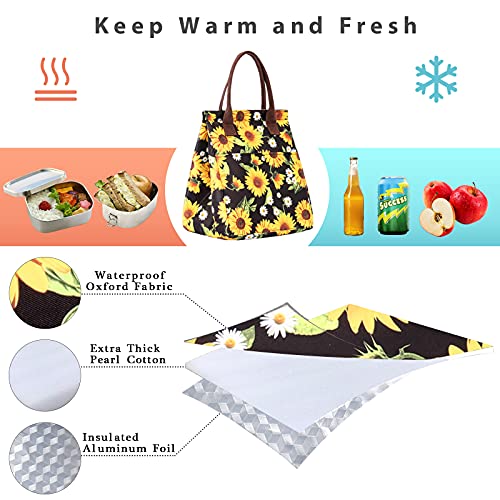  Lunch Bag Insulated Lunch Tote Bag Lunch Box Durable Lunch Container Cooler Bag With Front Pocket Reusable Lunch Bags For Women Men Adults Girls Work Hiking Picnic-Sunflowers