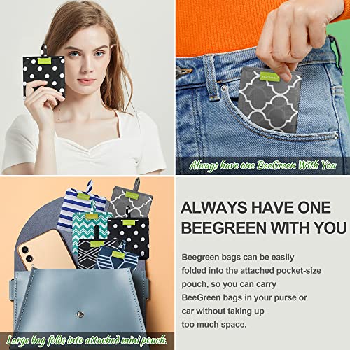  BeeGreen Shopping Bags Reusable Grocery Tote Bags 6 Pack XLarge 50LBS Ripstop Geometric Fashion Recycling Bags With Pouch Bulk Machine Washable Nylon Bags Black Gray Blue Navy Teal Christmas
