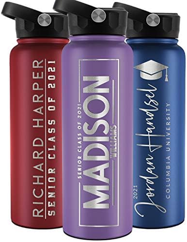  Graduation Gifts, Water Bottle Personalized With Straw Lid - 24 Oz - Pink | Custom Water Bottle W Text - Insulated Double Wall - High School, College, Class Of 2023 | 9 Color - Congrats Grad