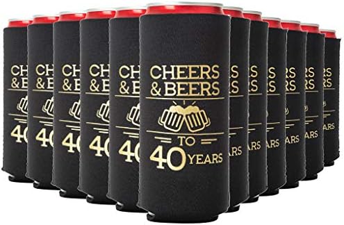  Cheers & Beers To 40 Years Can Coolers, 40th Birthday Party Coolies, Set Of 12, Black And Gold Thirtieth Birthday Cup Coolers, Perfect For Birthday Parties, Birthday Decorations (Regular)
