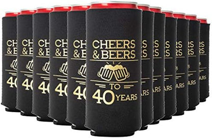  Cheers & Beers To 40 Years Can Coolers, 40th Birthday Party Coolies, Set Of 12, Black And Gold Thirtieth Birthday Cup Coolers, Perfect For Birthday Parties, Birthday Decorations (Regular)
