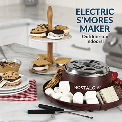  MyMini Electric S'mores Maker, Tabletop Indoor Machine With 4 Compartment Trays For Graham Crackers, Chocolate, Marshmallows, 2 Forks, Brown